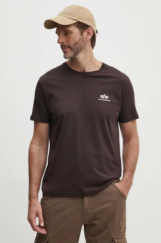 brązowy Alpha Industries t-shirt bawełniany Basic T Small Logo