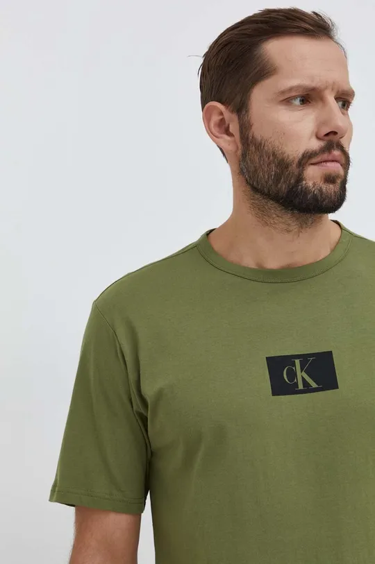 Pamučna pidžama kratkih rukava Calvin Klein Underwear zelena