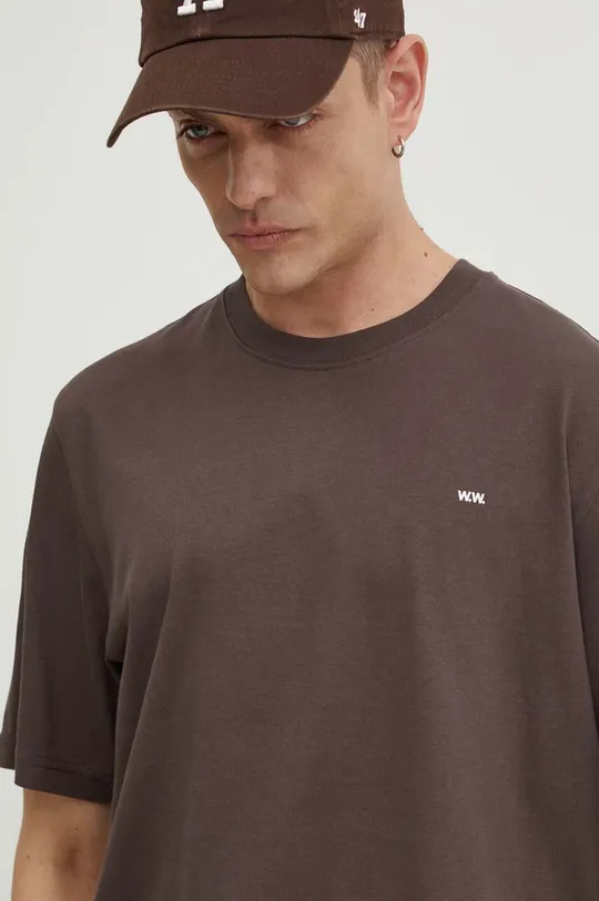 hnedá Bavlnené tričko Wood Wood Essential sami classic t-shirt Pánsky