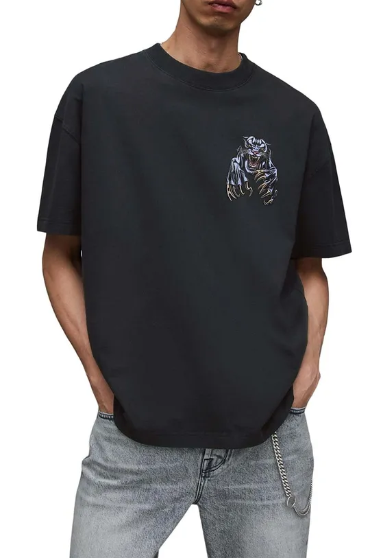 μαύρο Βαμβακερό μπλουζάκι AllSaints BEAST SS CREW Ανδρικά