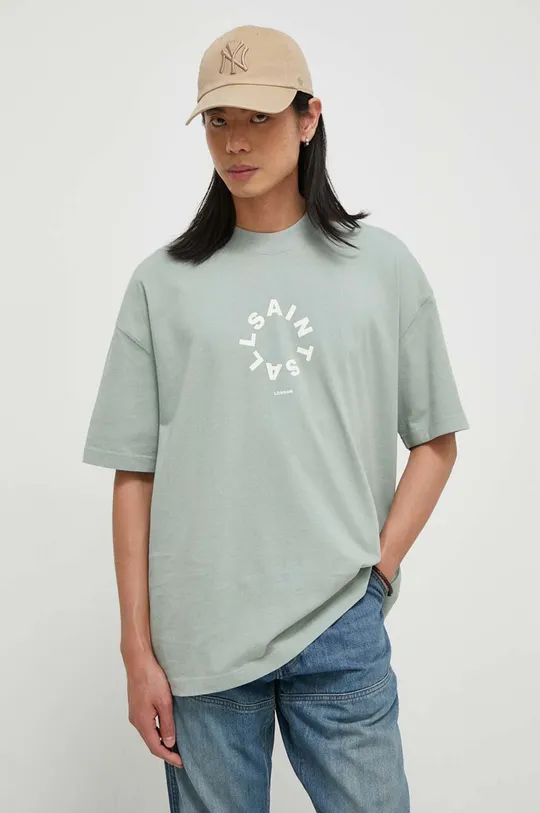 πράσινο Βαμβακερό μπλουζάκι AllSaints TIERRA SS CREW Ανδρικά