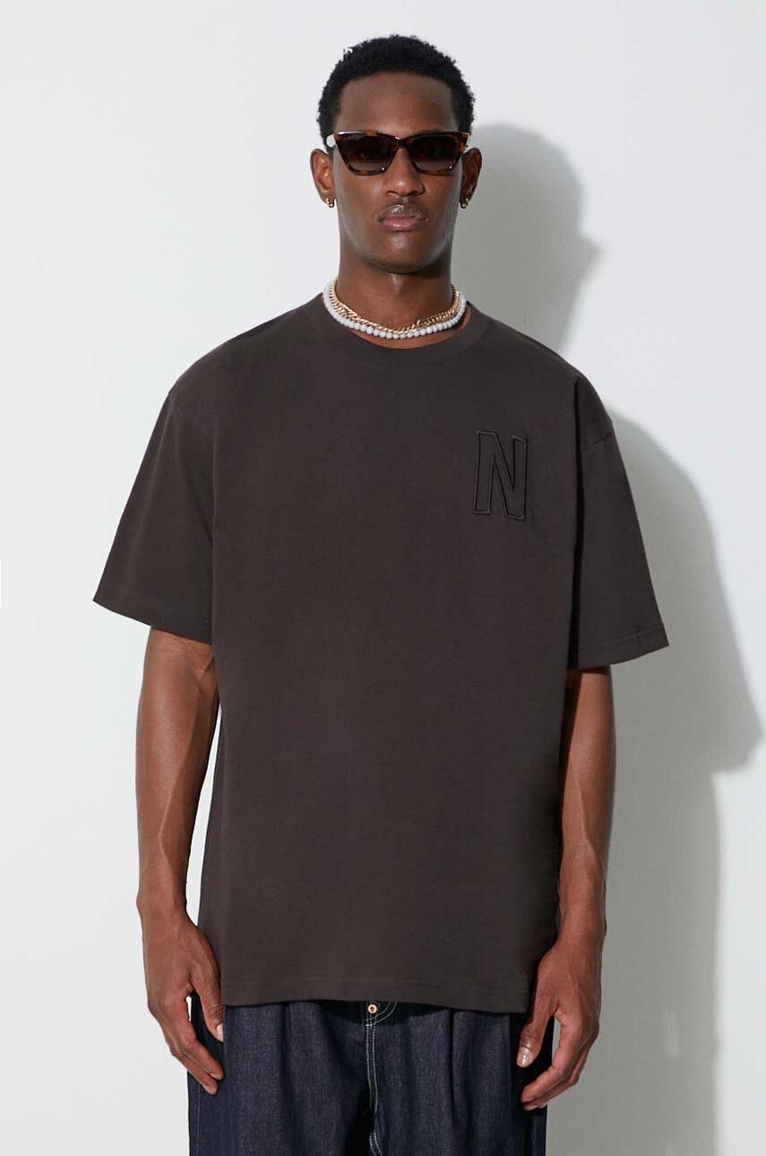 καφέ Βαμβακερό μπλουζάκι Norse Projects Simon Loose Organic Heavy Jersey Ανδρικά