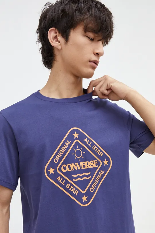 тёмно-синий Хлопковая футболка Converse Мужской