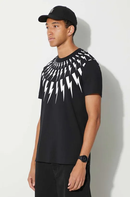 czarny Neil Barett t-shirt bawełniany FAIRISLE THUNDERBOLT