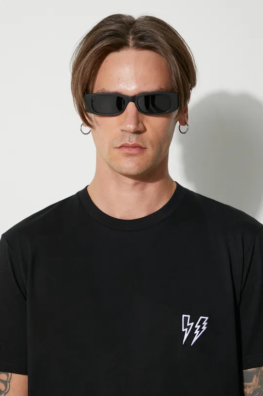 Neil Barett t-shirt in cotone SLIM DOUBLE BOLT Uomo