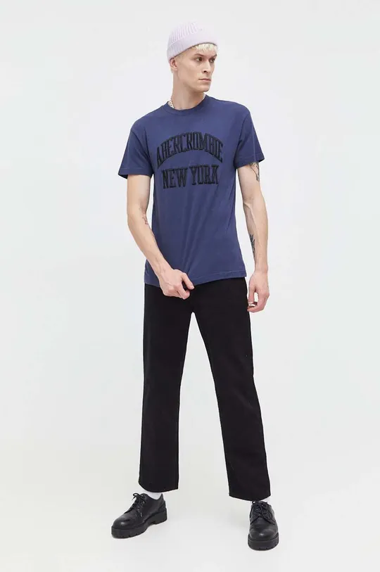 Βαμβακερό μπλουζάκι Abercrombie & Fitch σκούρο μπλε