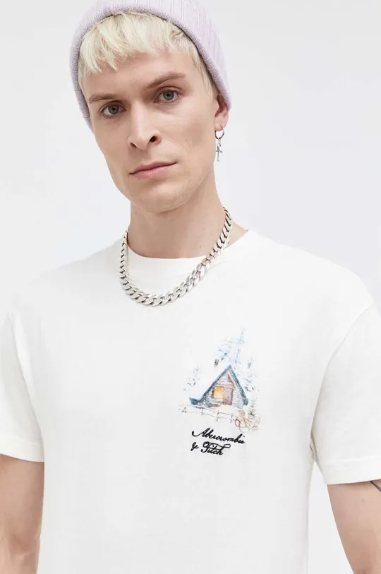 beżowy Abercrombie & Fitch t-shirt bawełniany