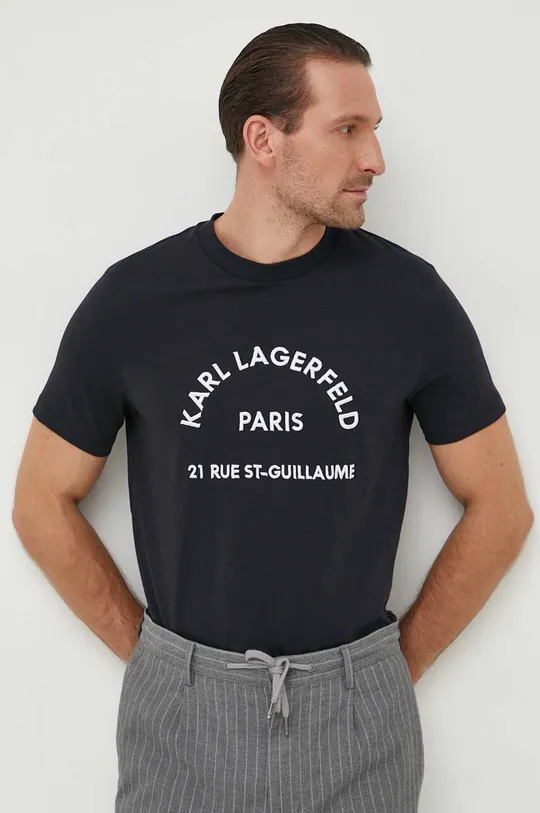 tmavomodrá Bavlnené tričko Karl Lagerfeld