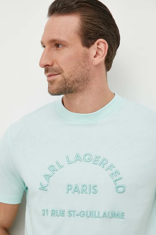 Βαμβακερό μπλουζάκι Karl Lagerfeld τιρκουάζ