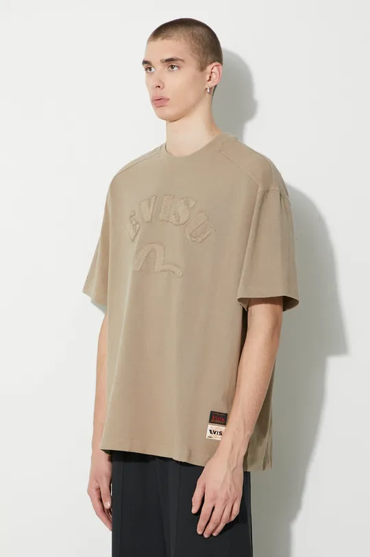 beżowy Evisu t-shirt bawełniany Logo and Seagull Applique