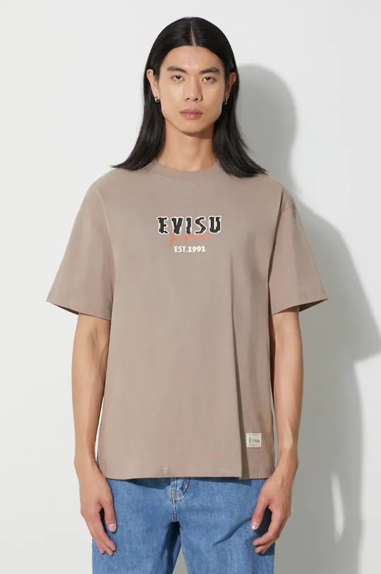 beżowy Evisu t-shirt bawełniany Kumadori Daruma Double Daicock Printed