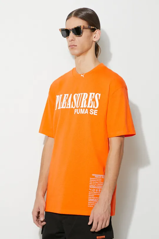 pomarańczowy Puma t-shirt bawełniany PUMA x PLEASURES Typo Tee