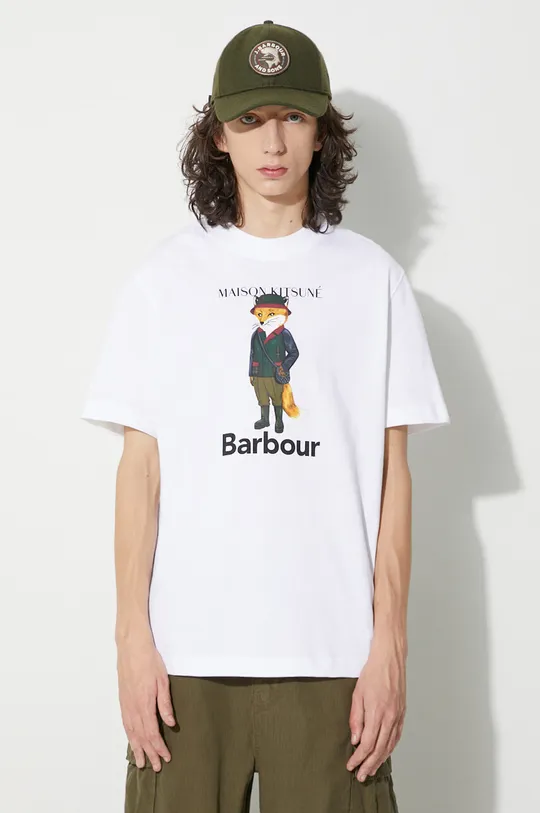 bílá Bavlněné tričko Barbour x Maison Kitsune Beaufort Fox Tee Pánský