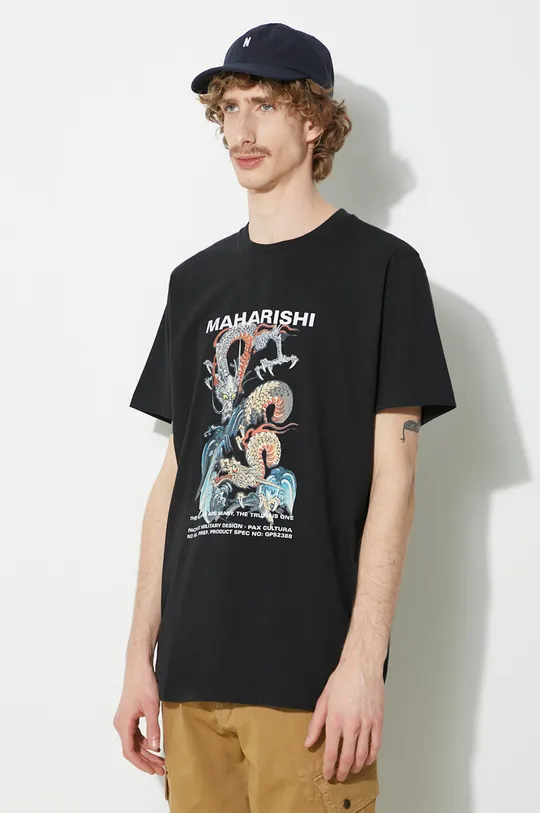 чёрный Хлопковая футболка Maharishi Double Dragons Organic T-Shirt