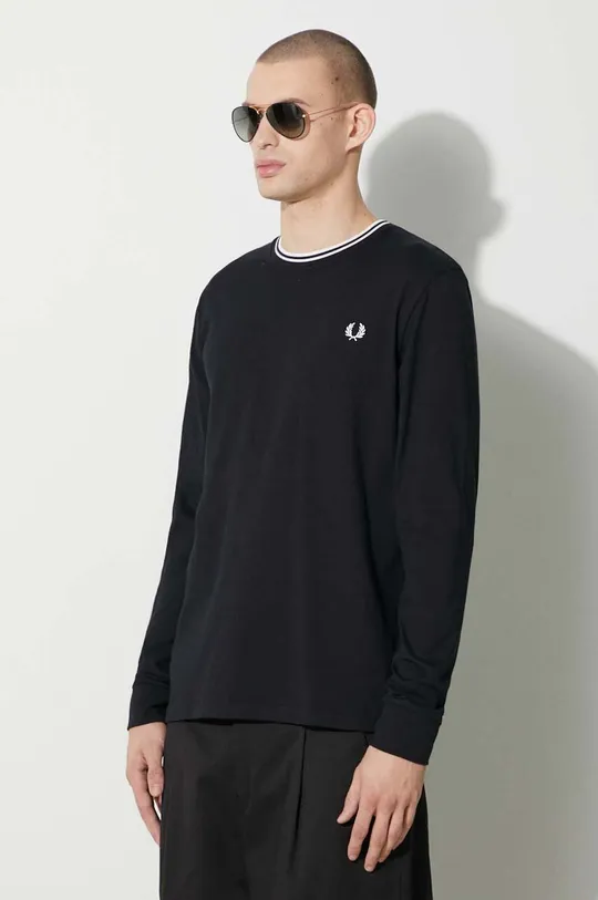 black Fred Perry cotton longsleeve top