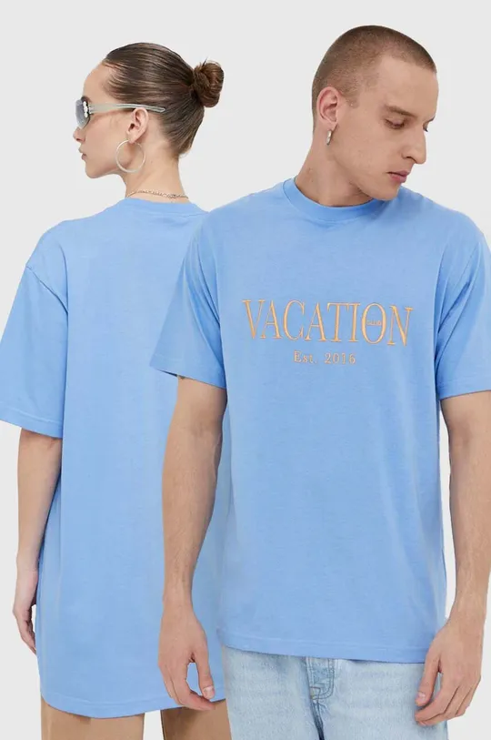 modra Bombažna kratka majica On Vacation Unisex