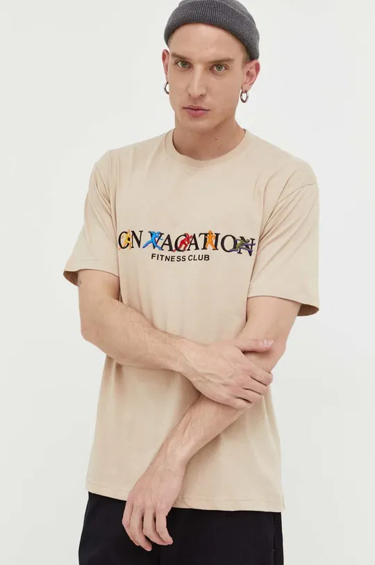 beżowy On Vacation t-shirt bawełniany