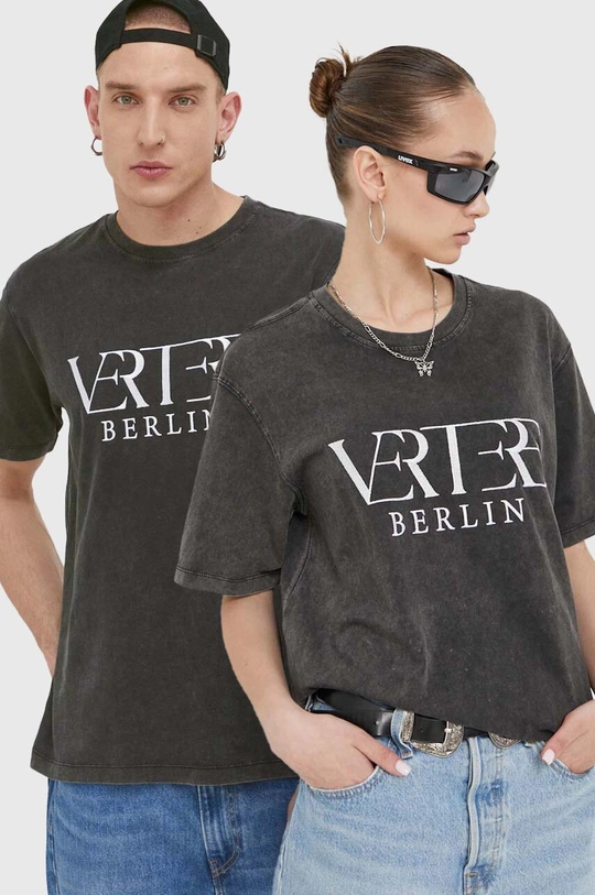 Vertere Berlin tricou din bumbac melanj negru VER.T185