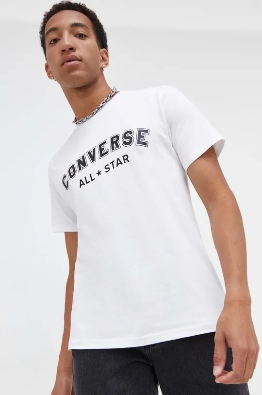 Bombažna kratka majica Converse bela