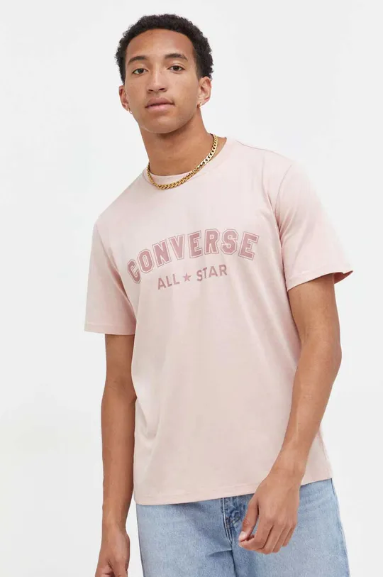Хлопковая футболка Converse розовый