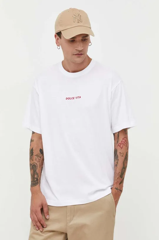 Βαμβακερό μπλουζάκι On Vacation λευκό