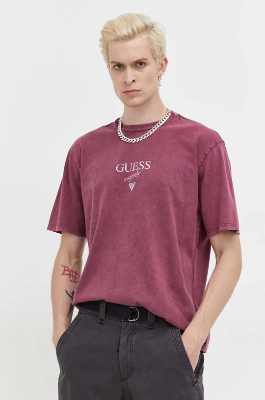 fioletowy Guess Originals t-shirt bawełniany
