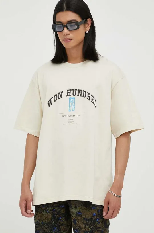 Βαμβακερό μπλουζάκι Won Hundred μπεζ