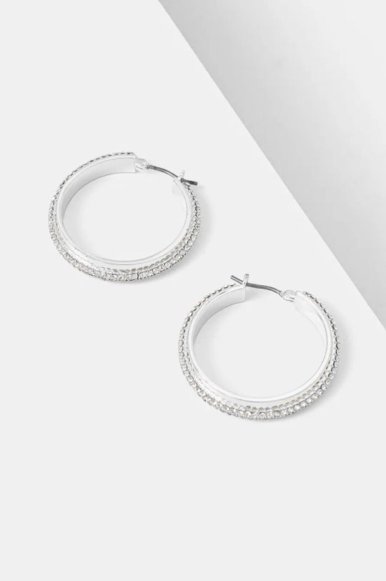 Naušnice Lauren Ralph Lauren PE 30MM PAVE HOOP srebrna 14G00874