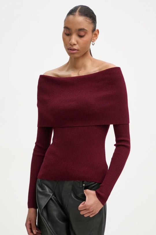 A.L.C. maglione in lana Evelyn off shoulder granata 7SWTP00623