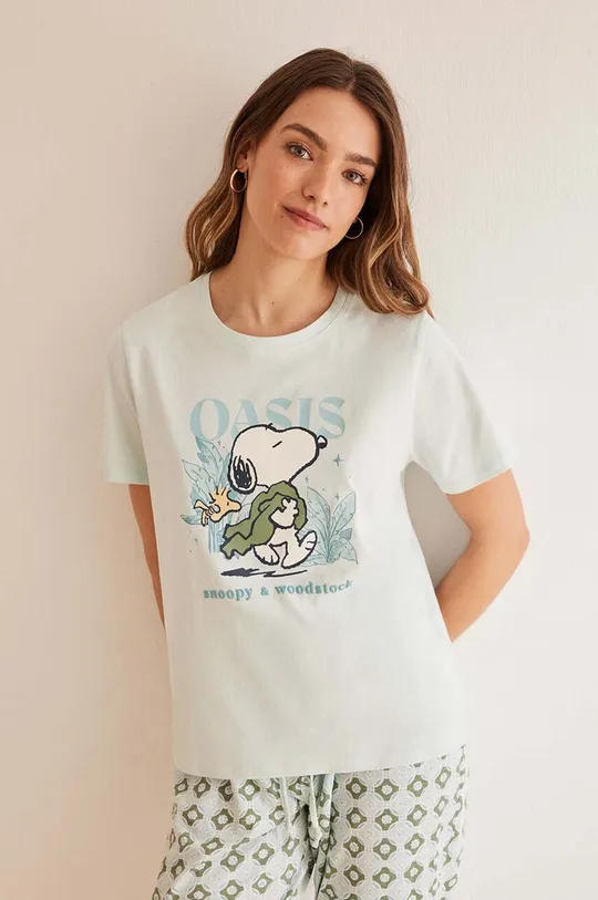 women'secret piżama bawełniana Snoopy zielony