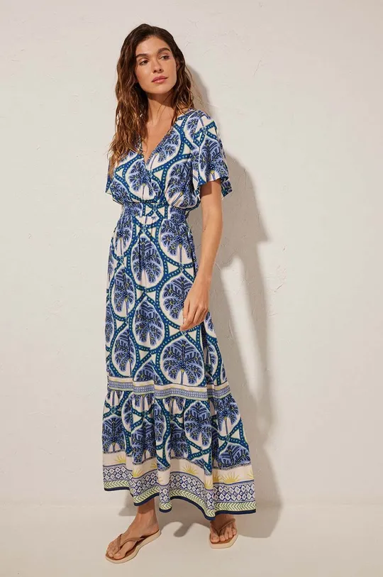 niebieski women'secret sukienka plażowa TROPIQUE Damski