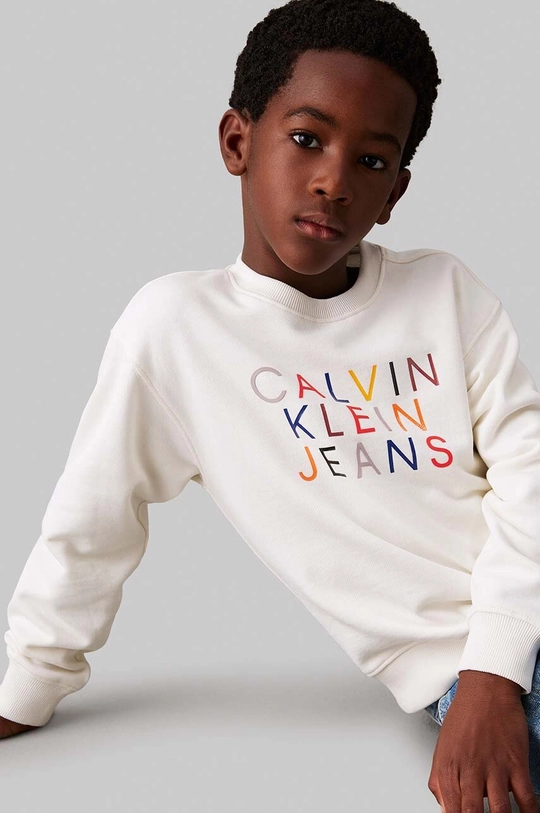 Детски памучен суичър Calvin Klein Jeans бежов IB0IB02204.128.176.9BYH