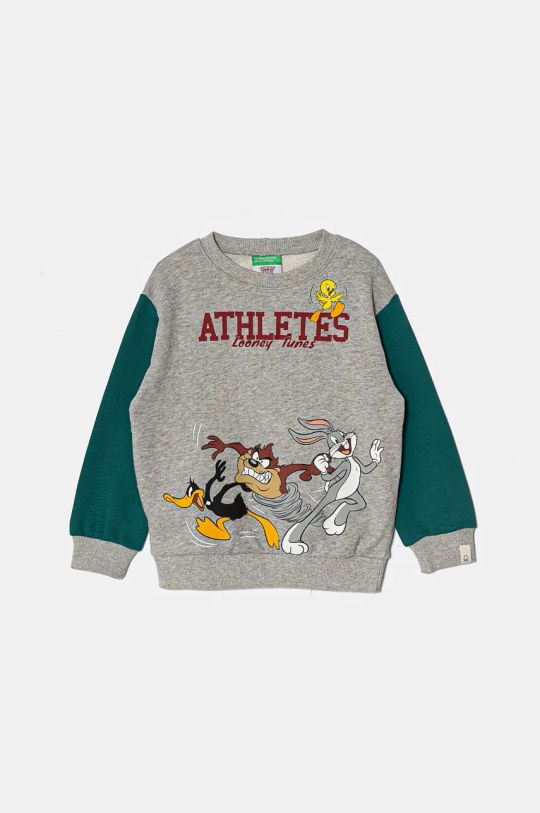 Dětská bavlněná mikina United Colors of Benetton x Looney Tunes bez kapuce šedá 3J68G10GX.P.Seasonal