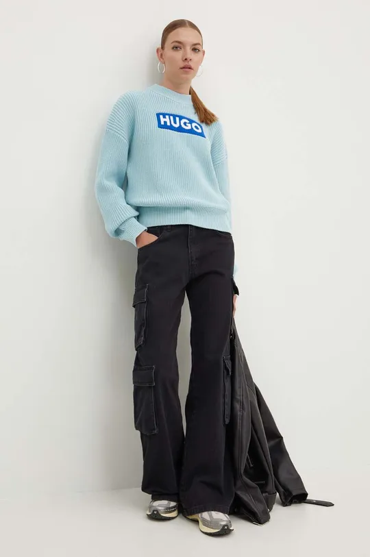Hugo Blue sweter bawełniany niebieski