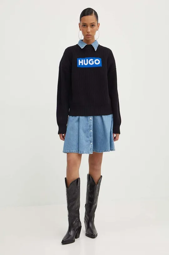 Hugo Blue pamut pulóver fekete