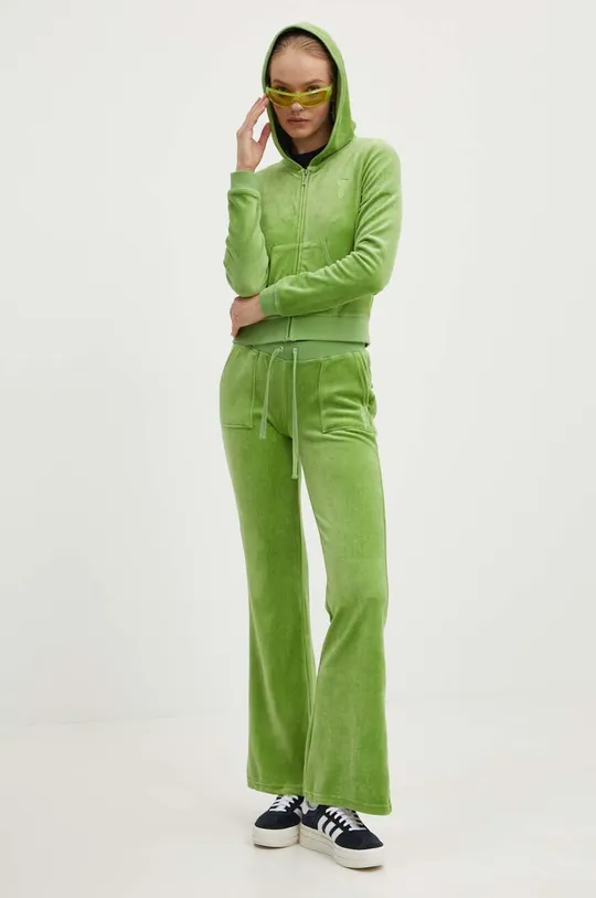 Велюрова кофта Juicy Couture HERITAGE ROBYN HOODIE зелений