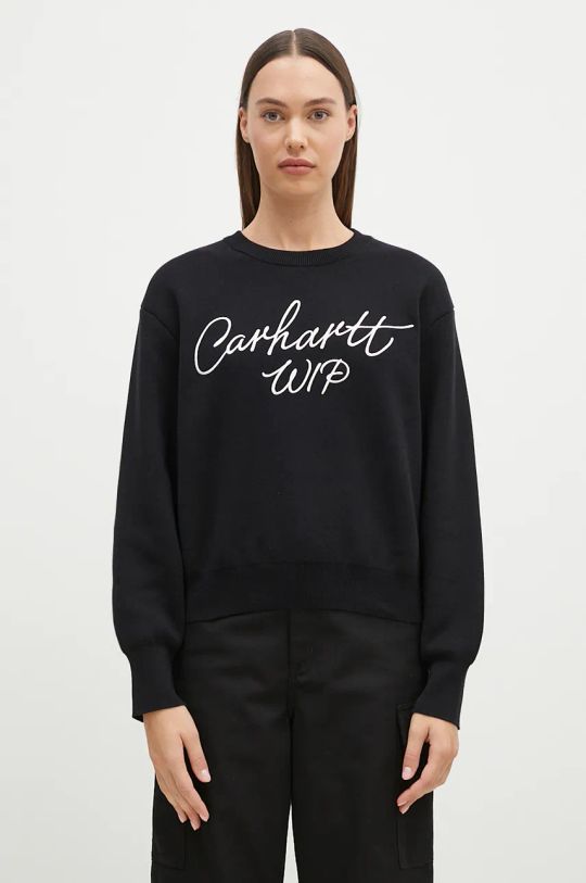 Βαμβακερό πουλόβερ Carhartt WIP Signature Sweater εφαρμογή μαύρο I034034.K02XX