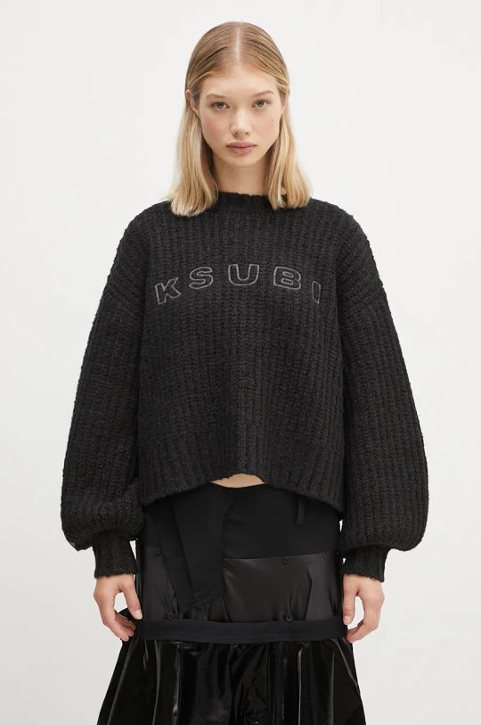 Vuneni pulover KSUBI Bookie Knit natpis crna WFA24KW003