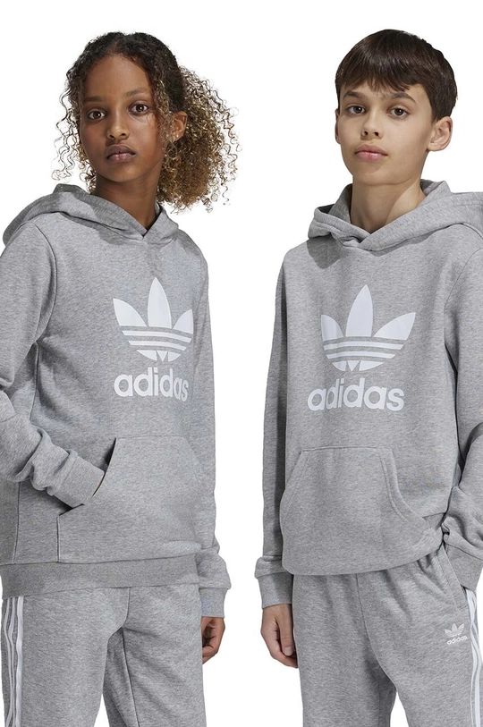 Detská mikina adidas Originals TREFOIL HOODIE s kapucňou sivá IY7442