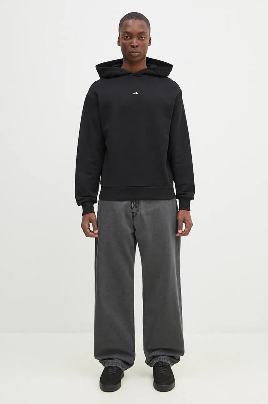 A.P.C. felpa in cotone hoodie boxy micro logo GOTS COHBX.H27911 nero