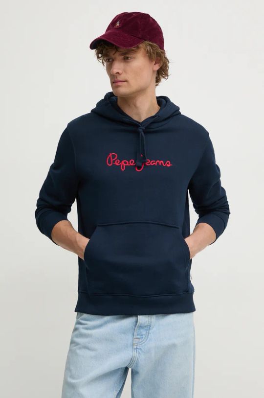 Pepe Jeans felpa in cotone NEW JOE HOODIE con blu navy PM582716