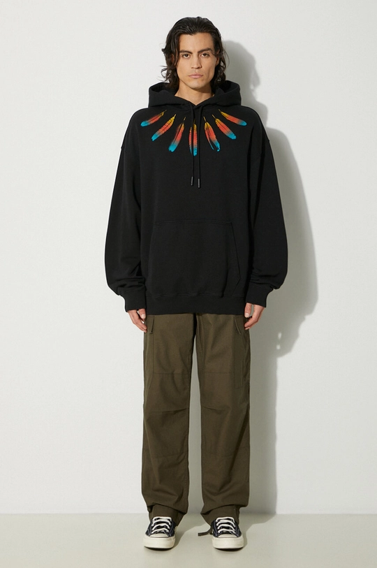 Bavlněná mikina Marcelo Burlon Collar Feathers Comfy Hoodie CMBB106F24FLE0031084 černá AW24