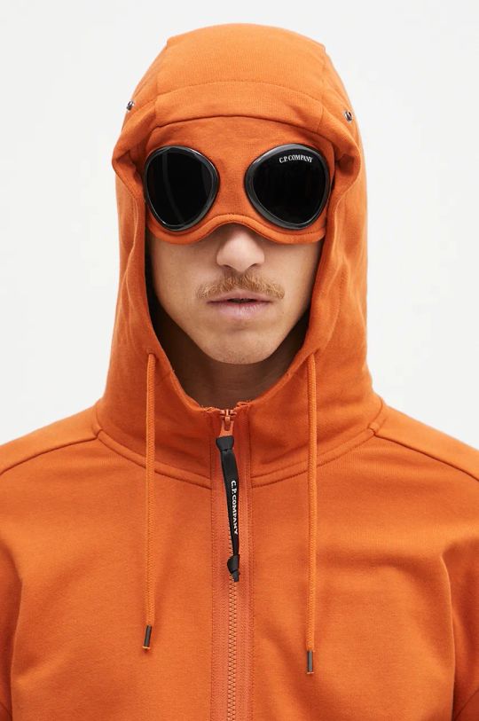 Βαμβακερή μπλούζα C.P. Company Diagonal Raised Fleece Goggle Zipped 17CMSS028A005086W πορτοκαλί