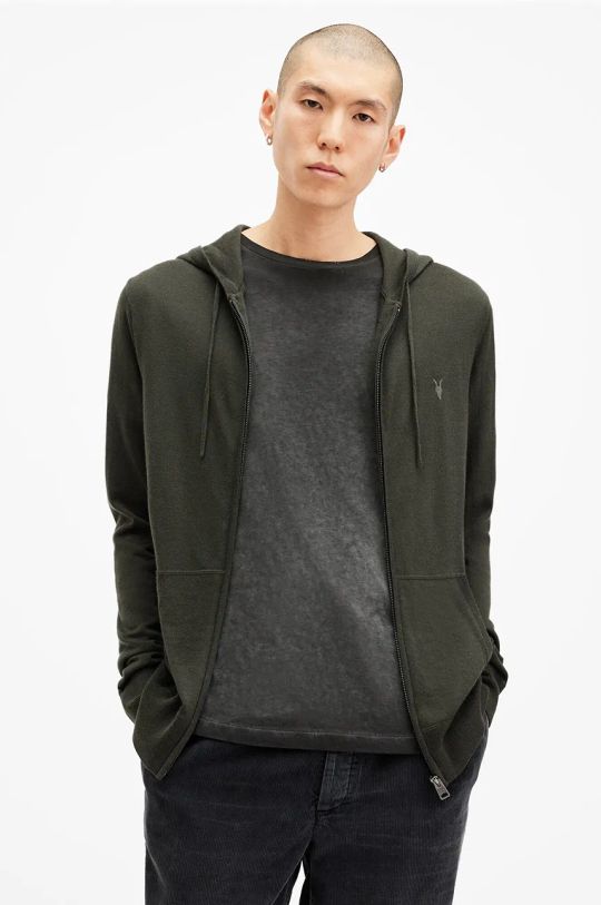 AllSaints bluza wełniana MODE MERINO ZIP HOOD pozostałe zielony M084KB