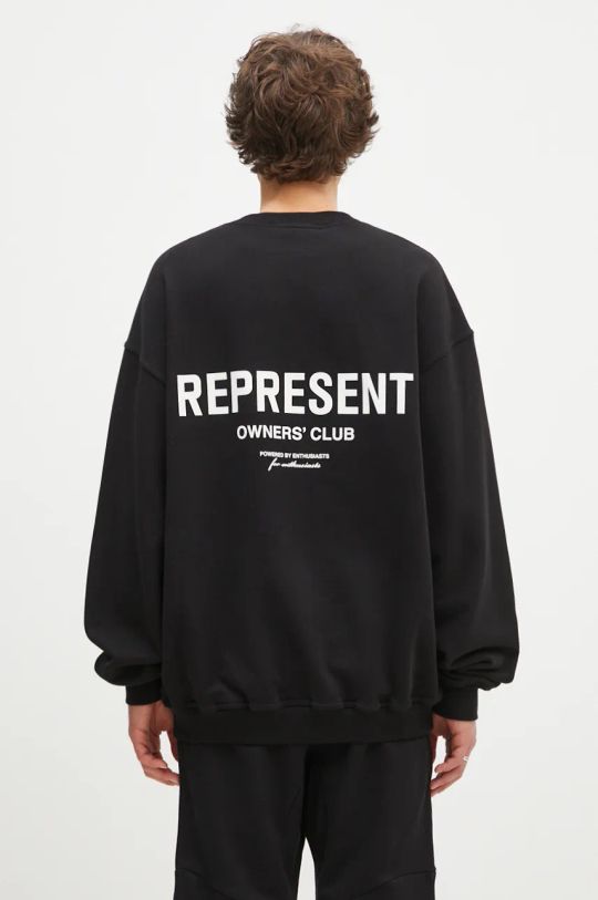 Represent hanorac de bumbac Represent Owners Club Sweater print negru OCM41115.001