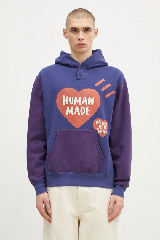 Хлопковая кофта Human Made Colorblock Hoodie печать тёмно-синий HM28CS023