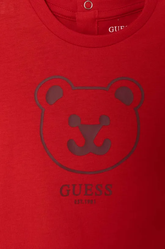 Detské bavlnené tričko s dlhým rukávom Guess červená