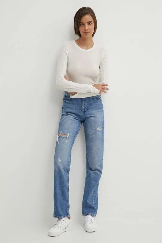 Calvin Klein Jeans top a maniche lunghe in cotone beige