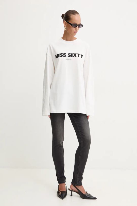 Miss Sixty longsleeve din bumbac 6L3SJ3770000 alb AW24