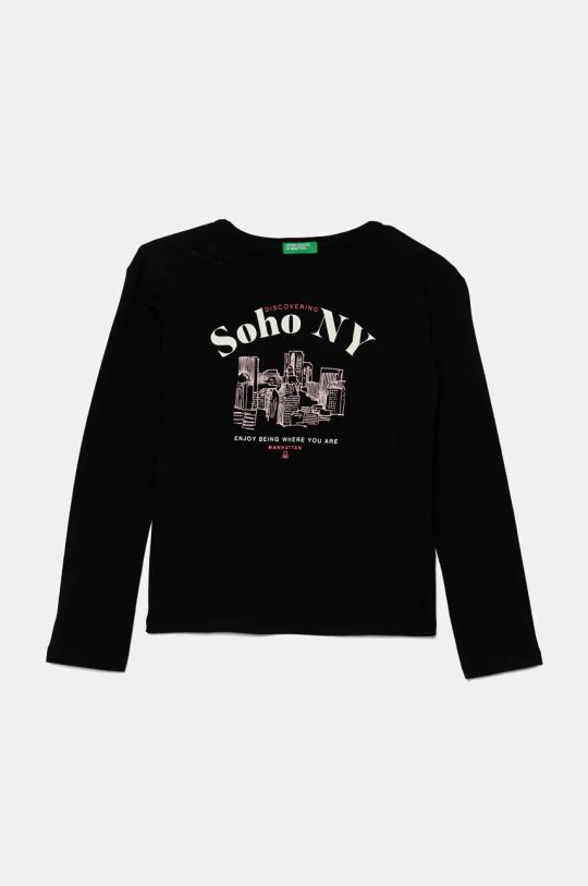 United Colors of Benetton longsleeve din bumbac pentru copii print negru 3096C10M0.G.Seasonal